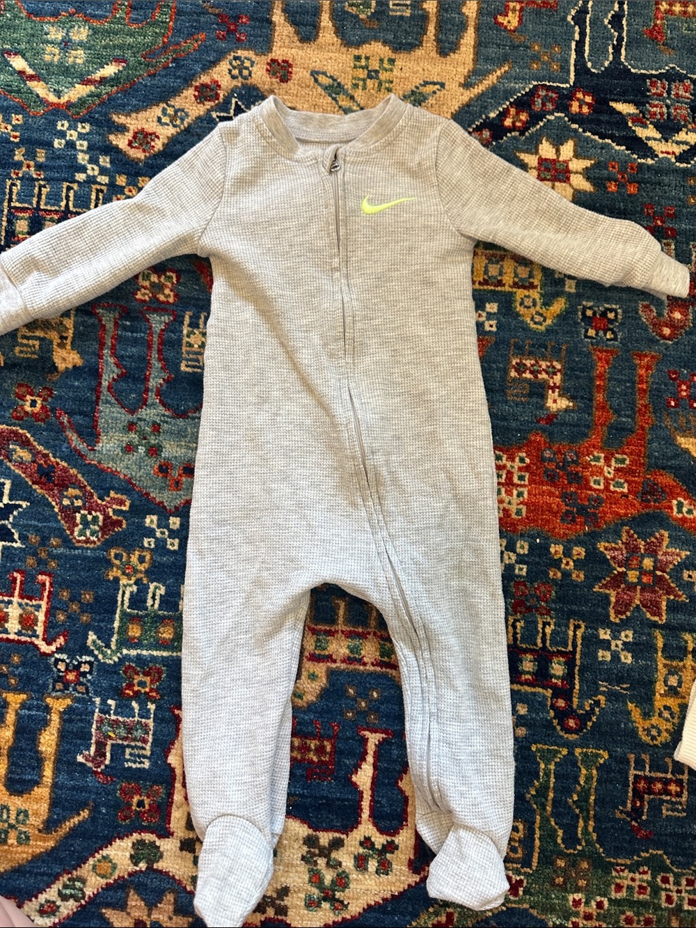 9 months Nike Gray Footed Baby One-Piece with Neon Swoosh